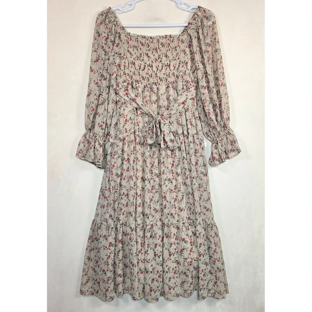 &merci Maxi Dress Womens L Tiered Floral Cottagecore Boho Prairie Romantic Smock